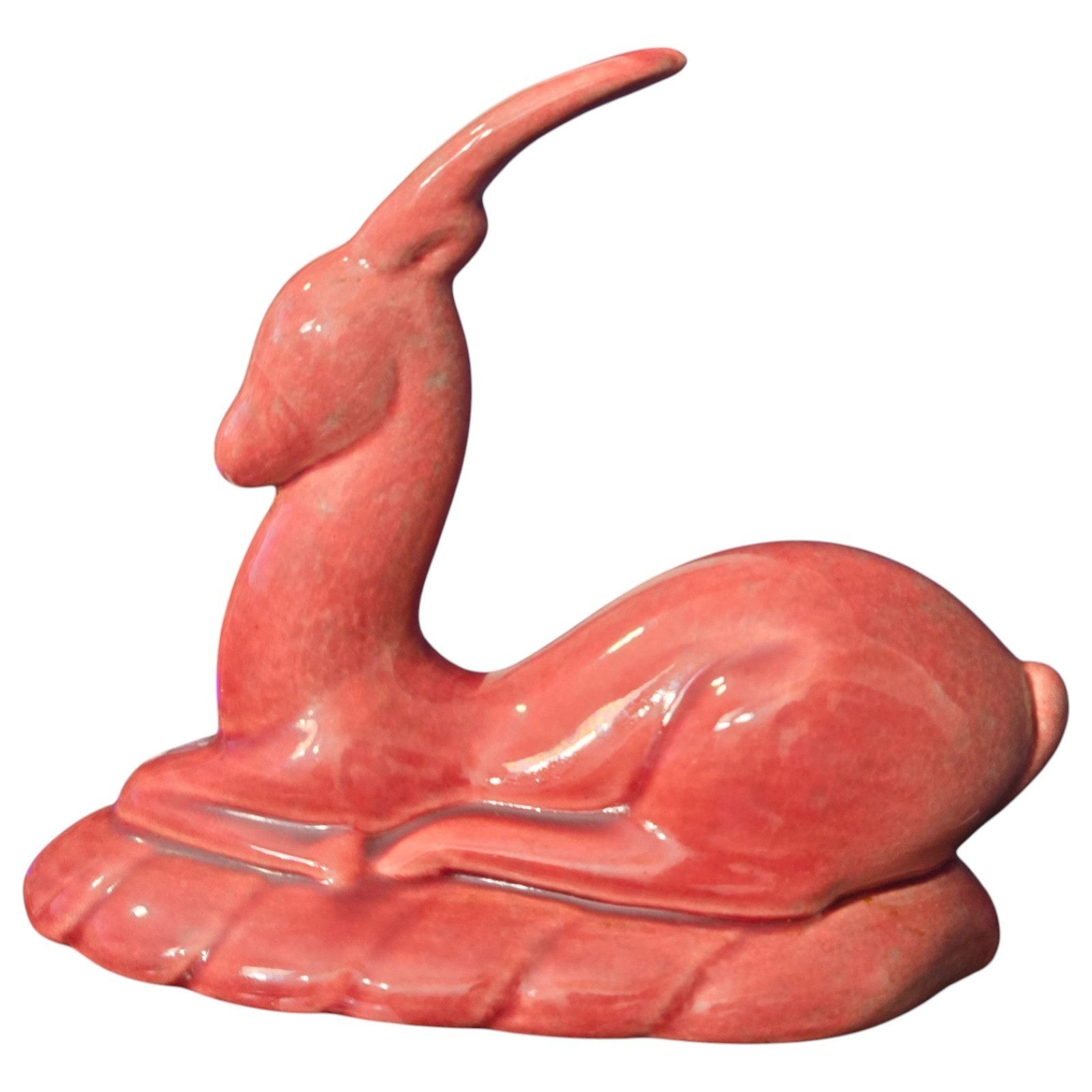Vintage Gazelle Figurine Ceramic Pottery MCM Deer Art Deco Deep Rose