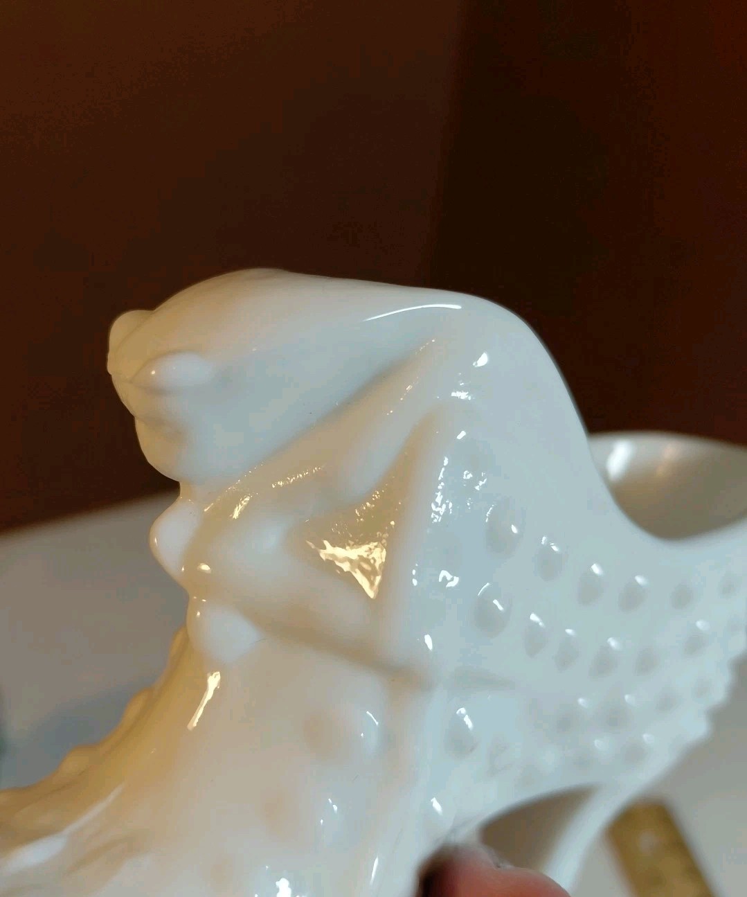 2 Vtg. Ladies Boot/Shoe- RS Porcelain Floral, Fenton Hobnail Milk glass