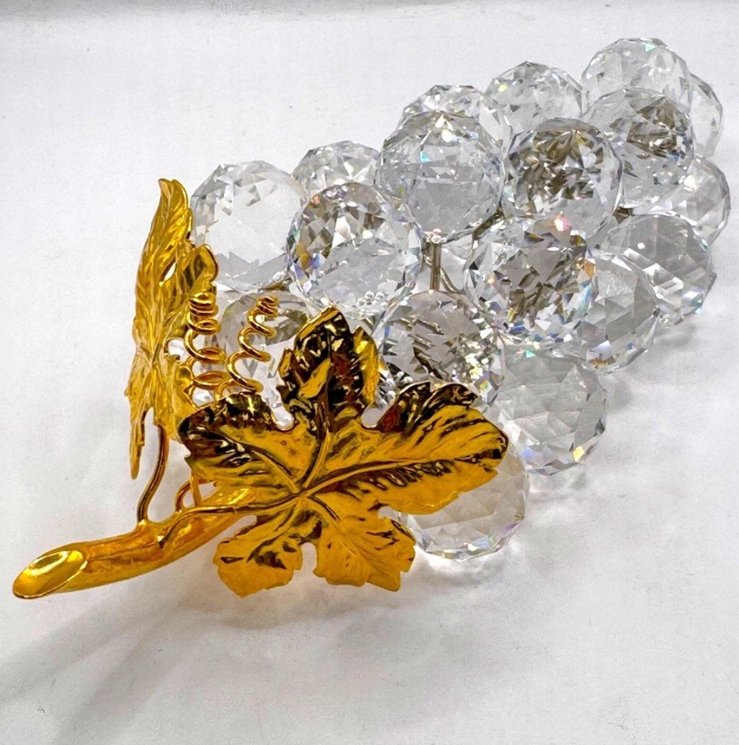 STUNNING! Swarovski Crystal Large Grapes Cluster With Gold Leaves Austria 11864