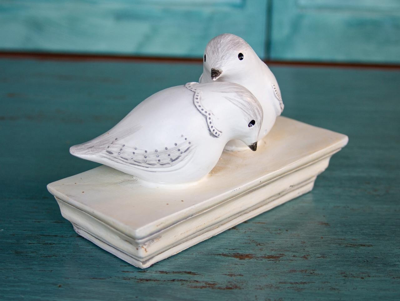 Vintage White Love Birds Carved Wood Look Sculpture Shabby Chic Distressed