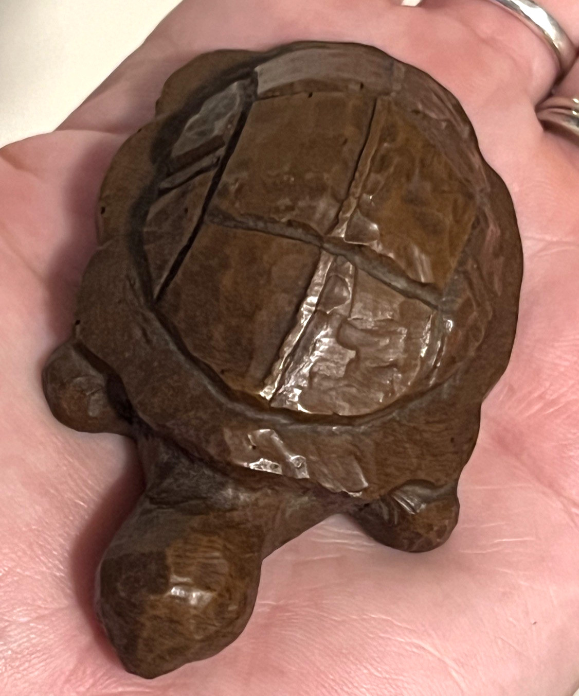Miniature 3″ Hand Carved or casted Turtle figurine resin composite wood look
