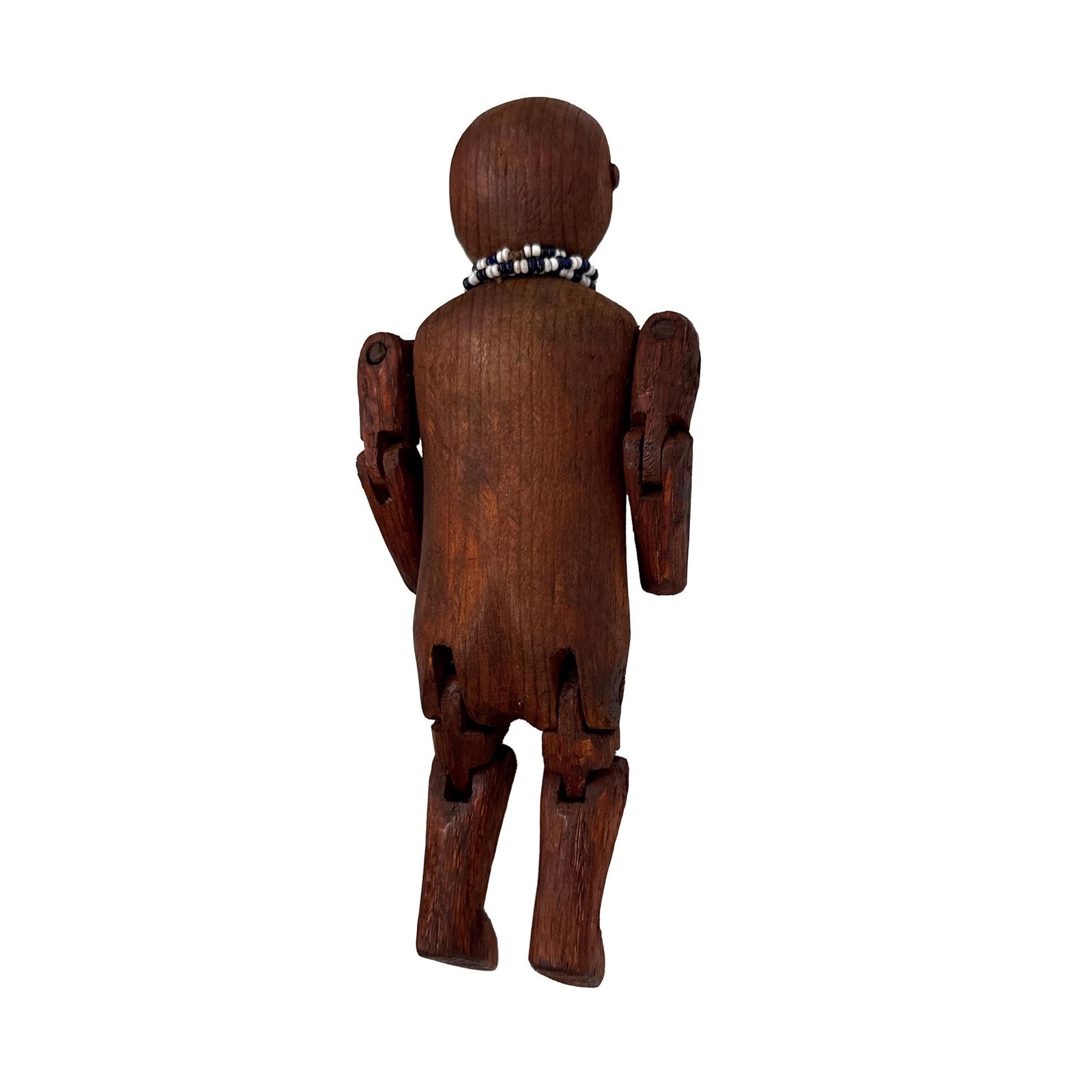 Vtg 50s Folk Art Carved Articulating Wood Doll Jointed Man w/ Beaded Necklace