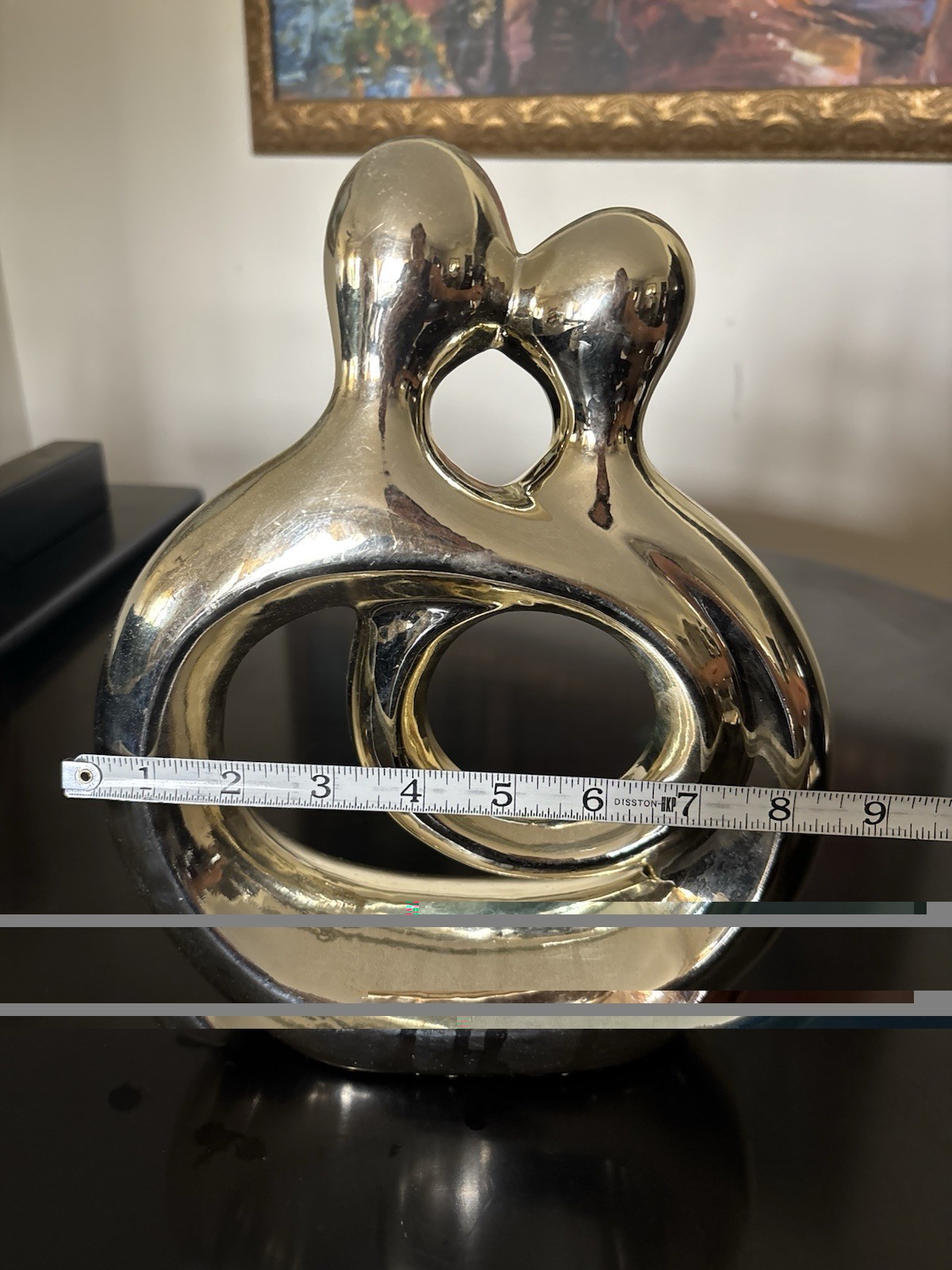 Abstract Round Embracing Couple Chrome Glossy Gold Statue Decor 11” Sculpture