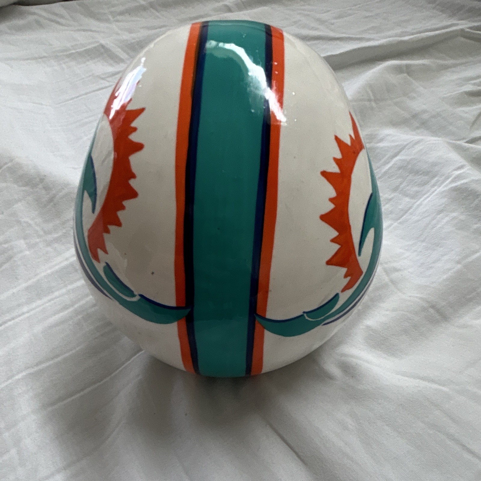 Miami Dolphins Decor Ceramic Sugar Skull Figurine Painted White Teal Orange