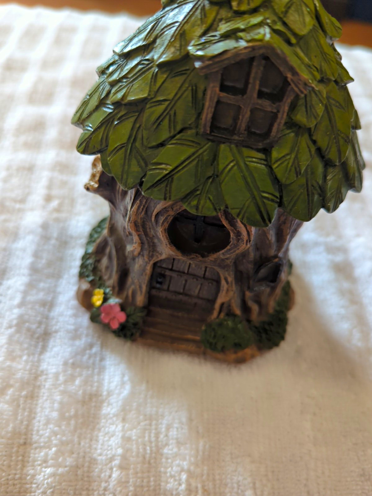 Hand Painted Resin Fairy House Figurine Tree Stump House 5 Inches Tall