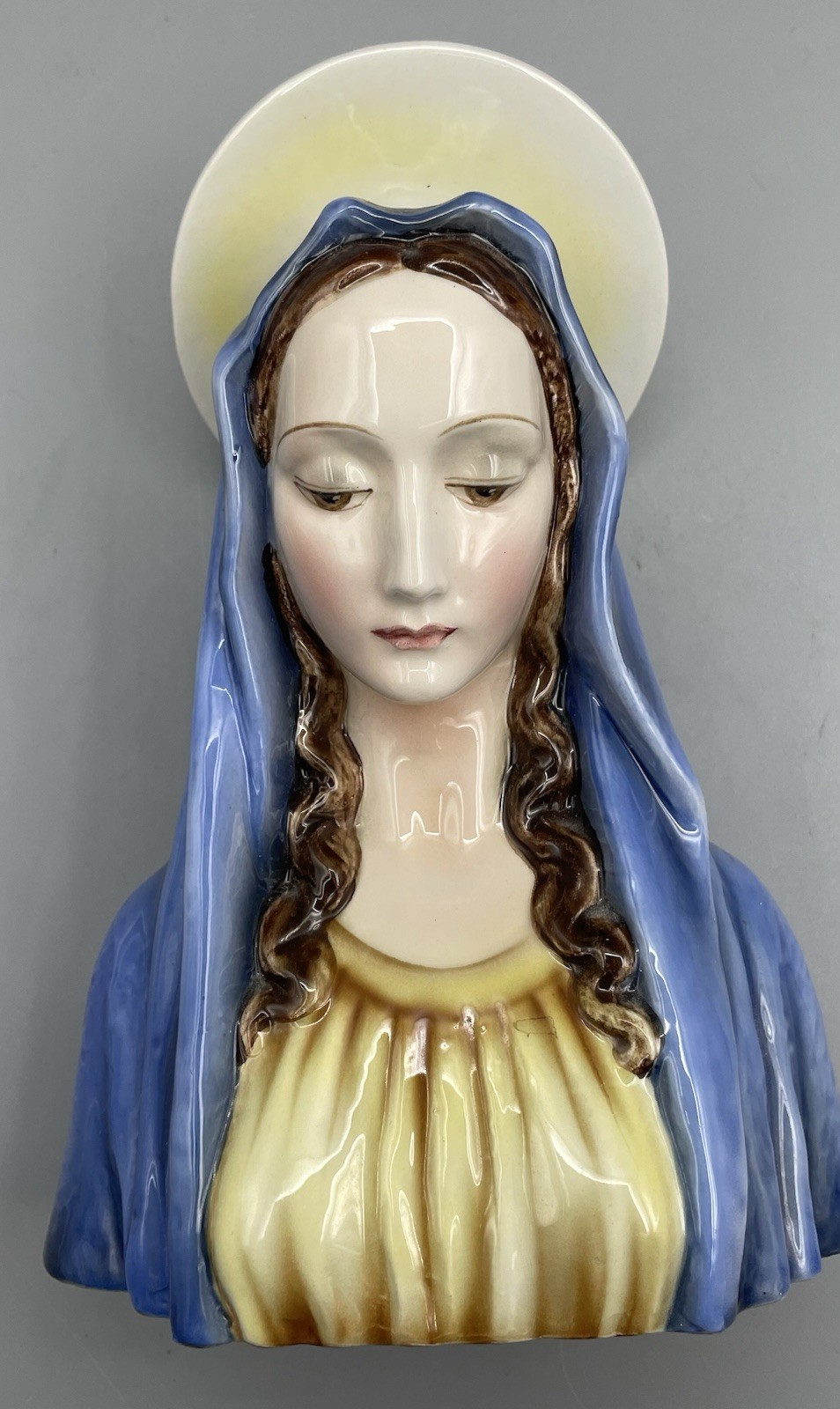 Vintage Keramos Wien Porcelain Madonna Halo Bust Wien Austria Vienna 7.5” Tall