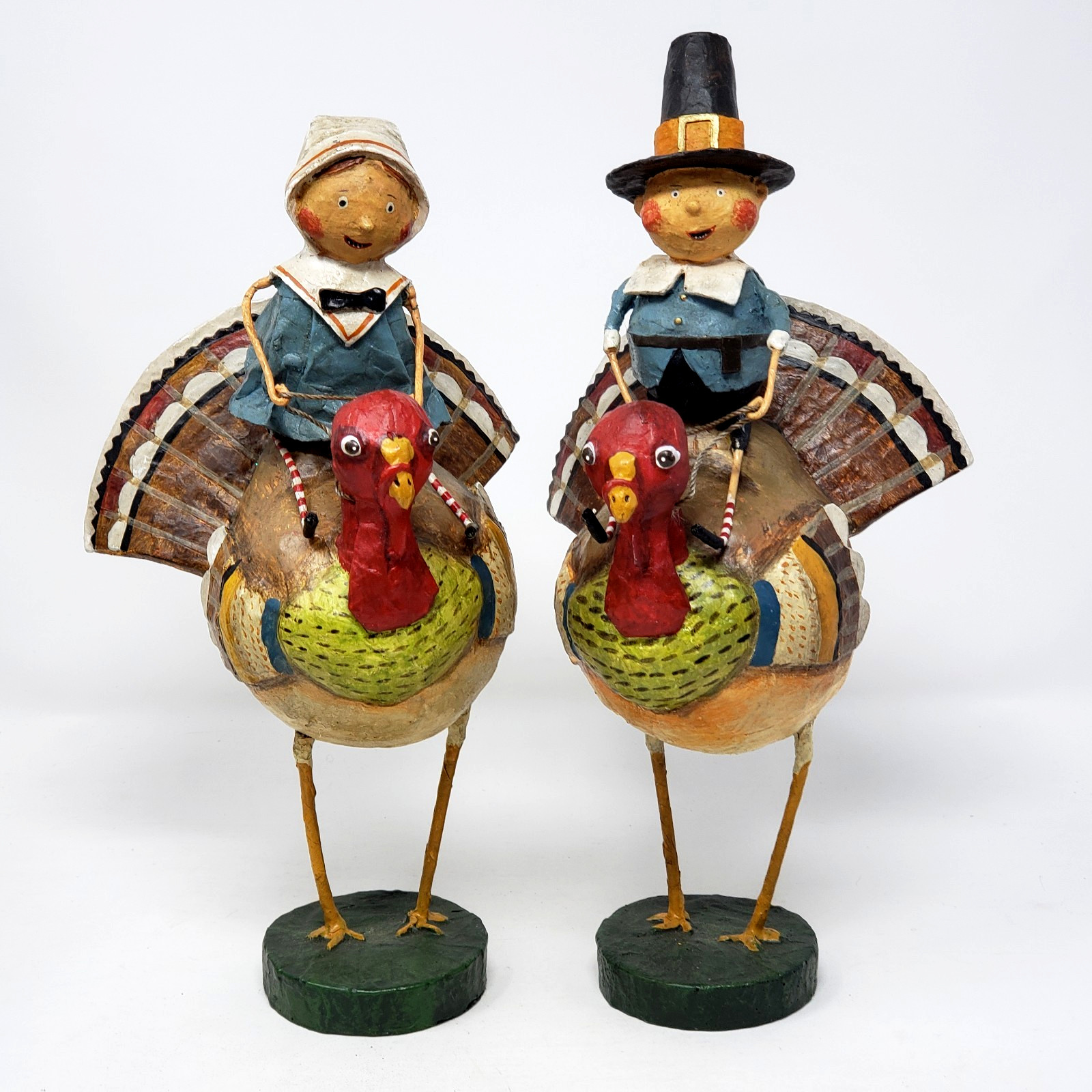 Lori Mitchell Tom And Goodie On Turkey Gobblers Figurine Set Of 2 Folk Art