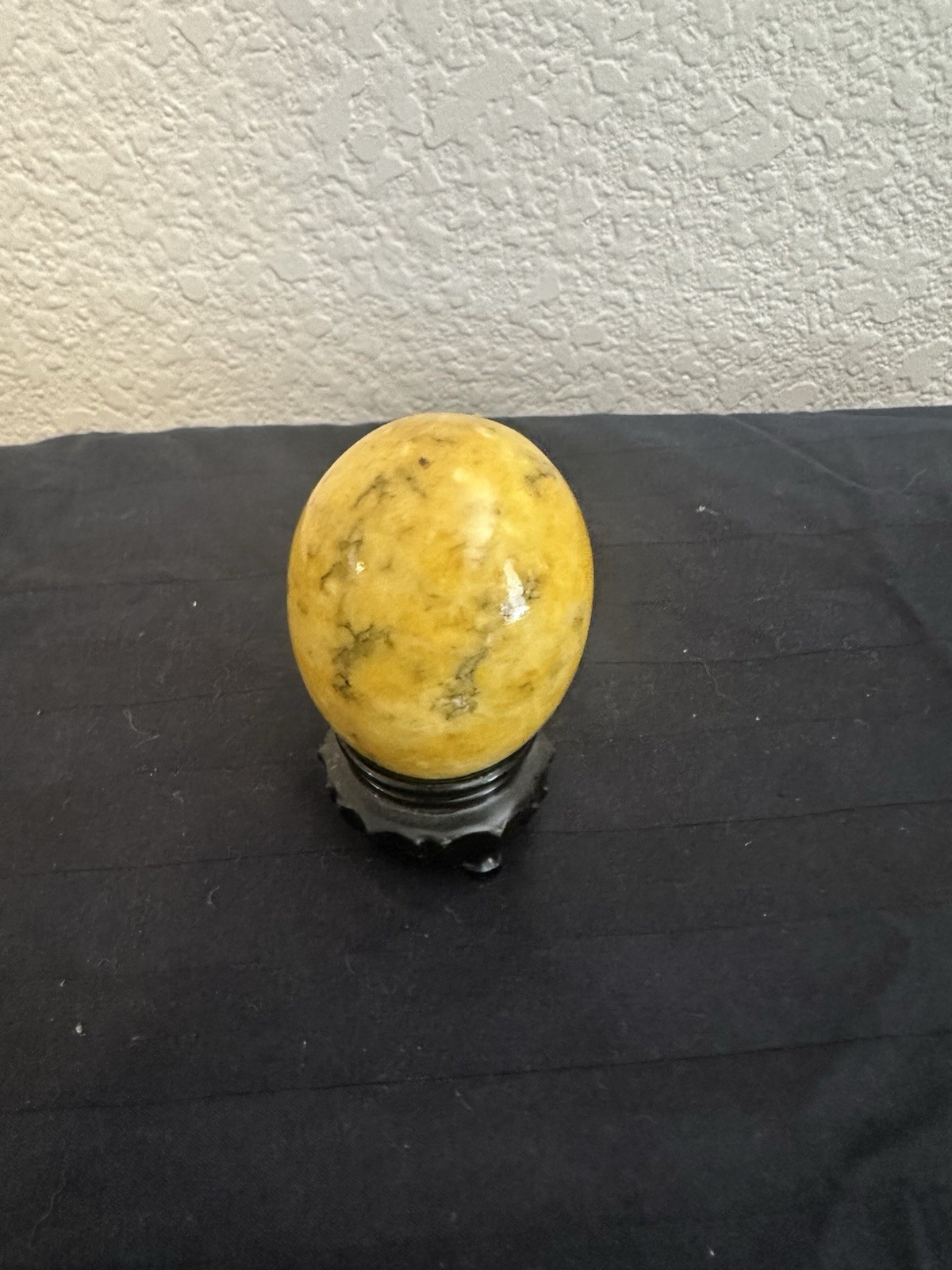 Vintage Yellow Marbled Alabaster Stone Egg Made In Italy Collectible With Stand