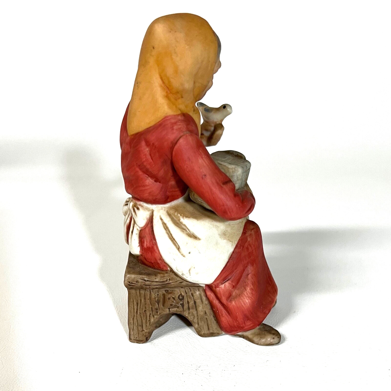 Vintage Royal Crown Figurine Old Woman with Bird Taiwan 5″