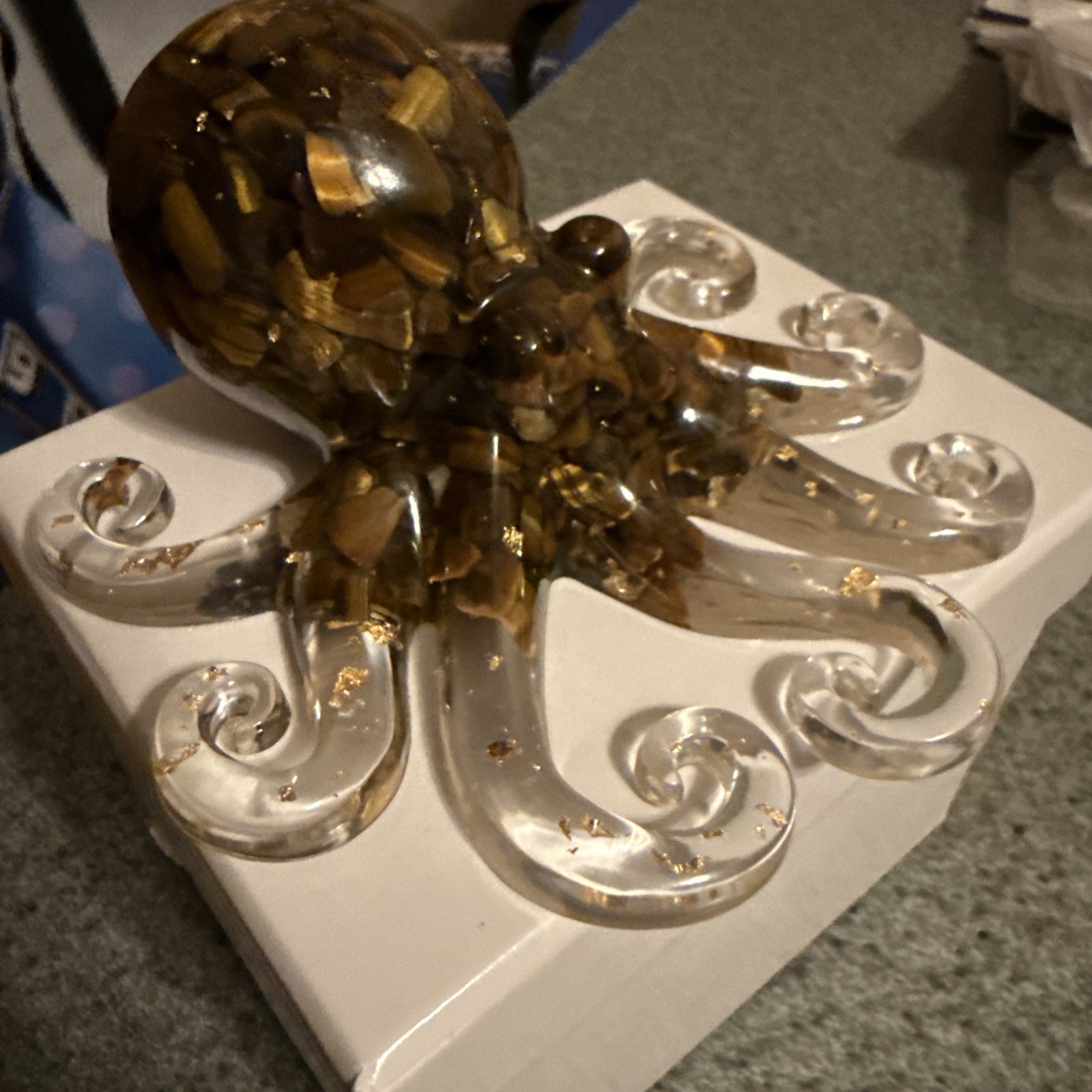 Brown Adorable Crystal W/gold Colored Stones “Octopus” Resin Figurine