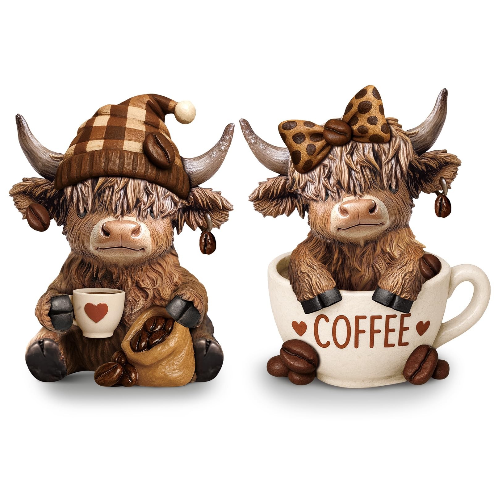 2 Pcs Highland Cow Figurines Highland Cow Gnomes Scottish Resin Statue Coffee
