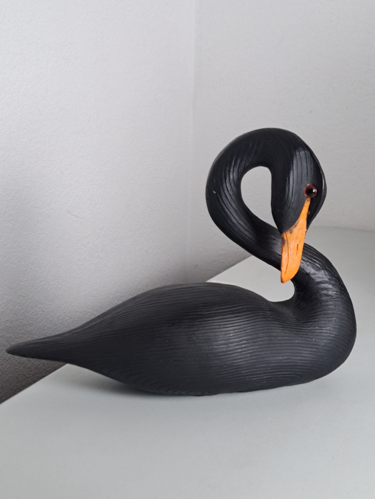 Tellon Collections Handcrafted Wooden Black Swan Curved Neck Deco Sculpture