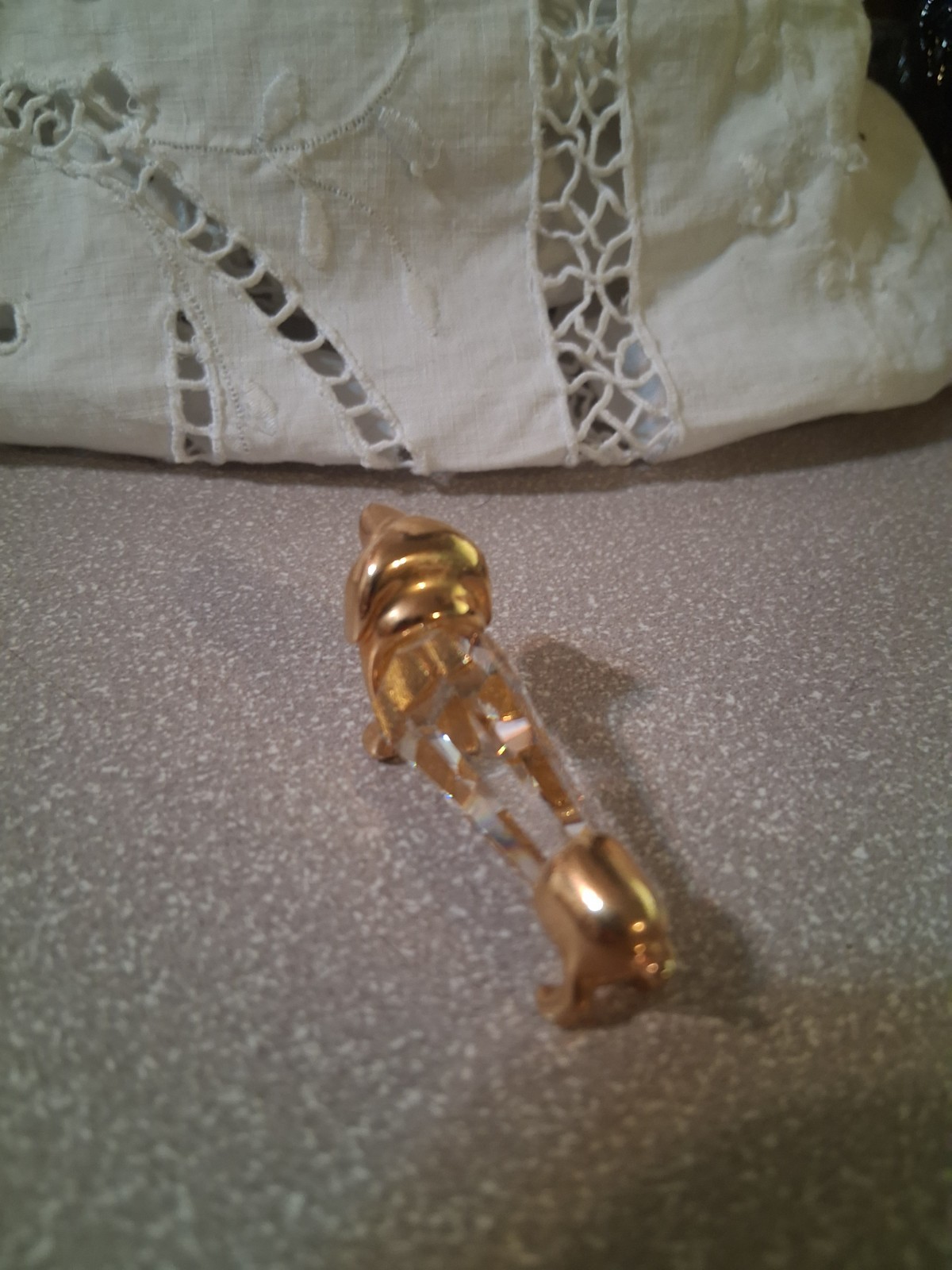 Vintage Swarovski Trimlite Miniature Dachshund Dog Crystal Gold Mini Figurine
