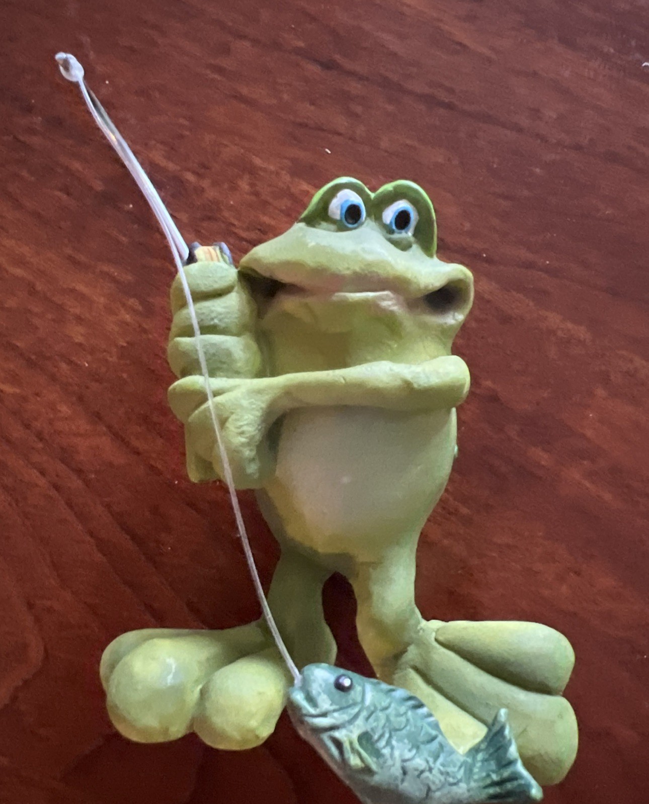 Doug Harris Frog Going Fishing Funny Figure Garden Statue 2” Signed “Douglas”