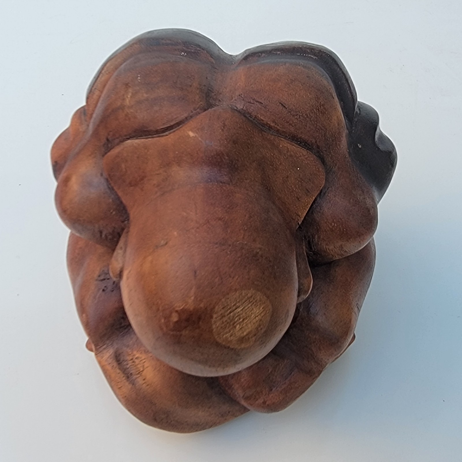 Hand Carved Wood Weeping Buddha Crying Yogi Statue Meditating Figurine