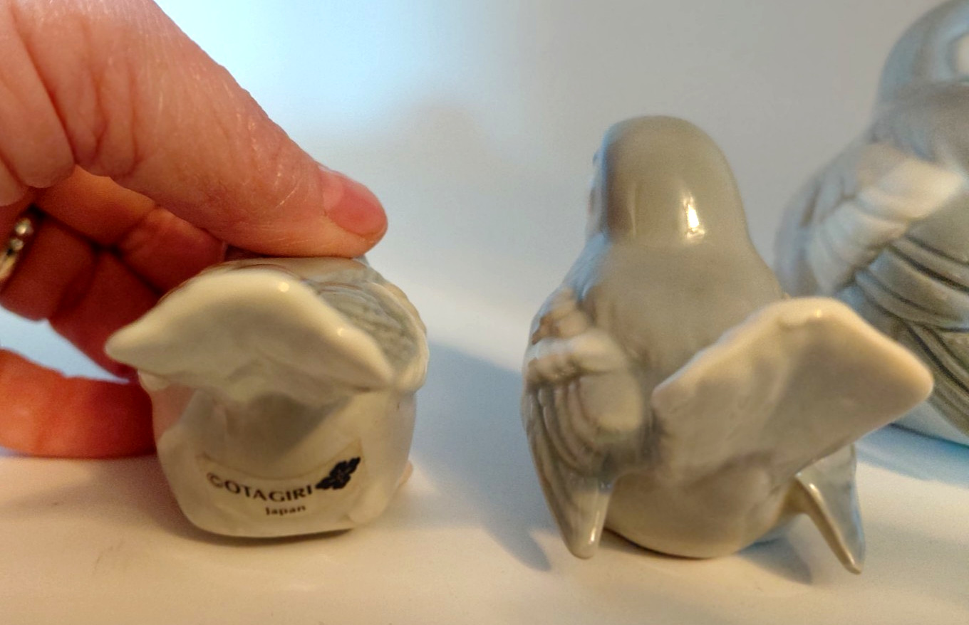 3 Vtg Otagiri 70s Chubby Birds Chunky Blue Gray & White Porcelain One Marked