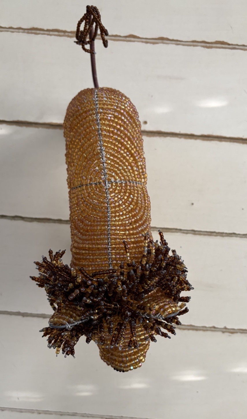 Handcrafted Beaded Lion Figurine Sculpture Brown Gold Wild Animal Carvings