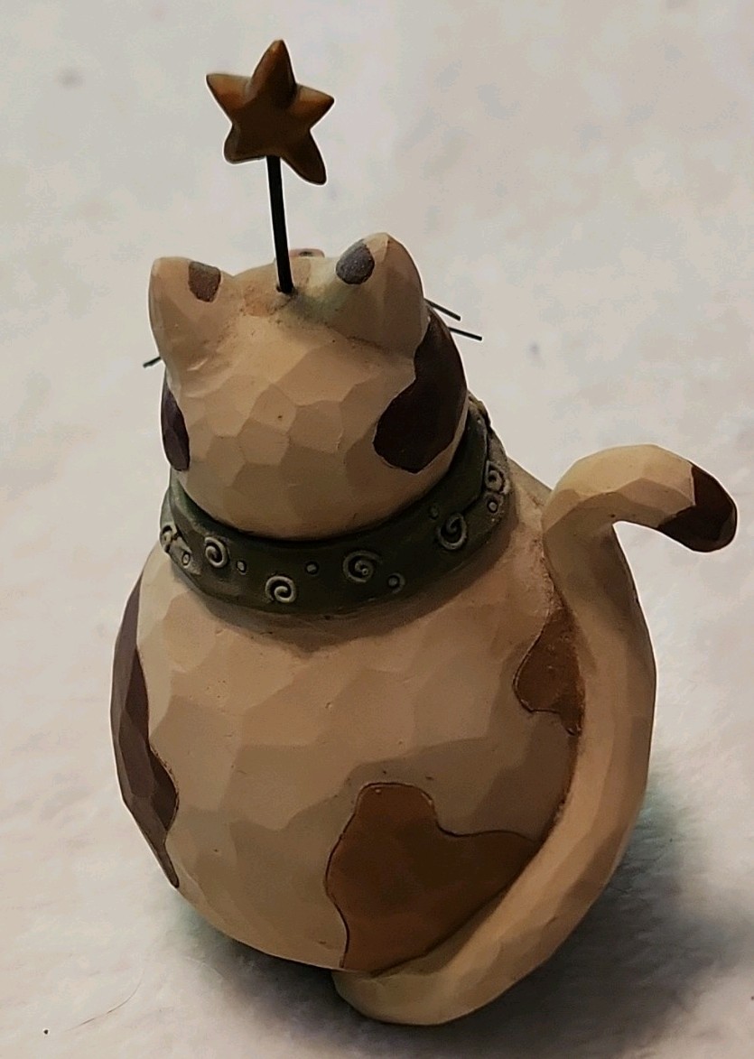 Small Painted Resin Cat Figurine w/ Star Pick & Bow Tie, “Cats rule Dogs drool!”