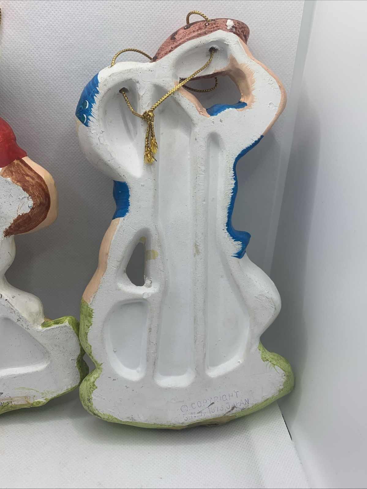 Vintage 1973 CHALKWARE Football Player Set of 3 Blue Green & Red JAPAN 9”
