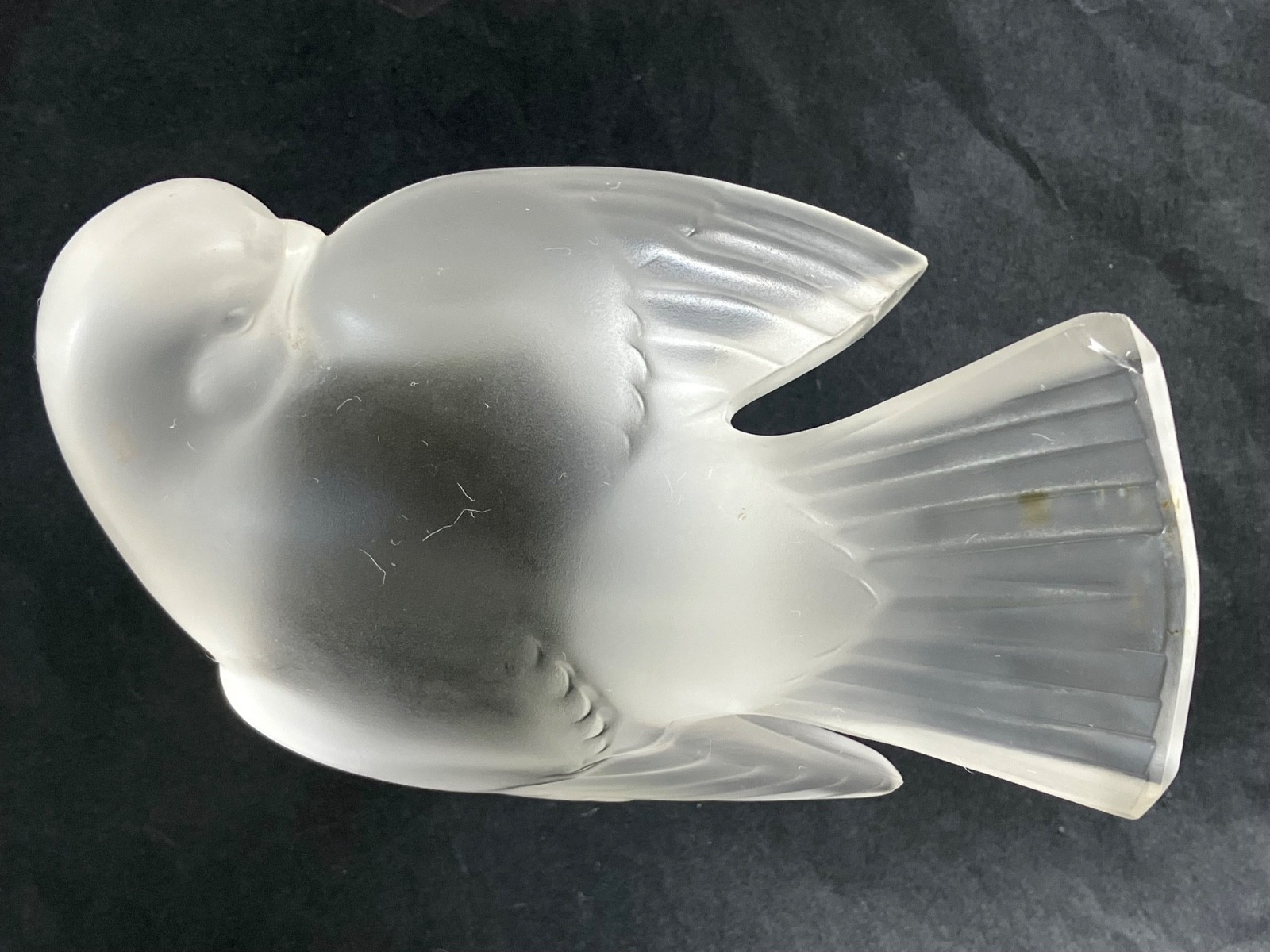 LALIQUE Crystal Frosted Art Glass Dove 4.5″ Bird with Head Down — signed