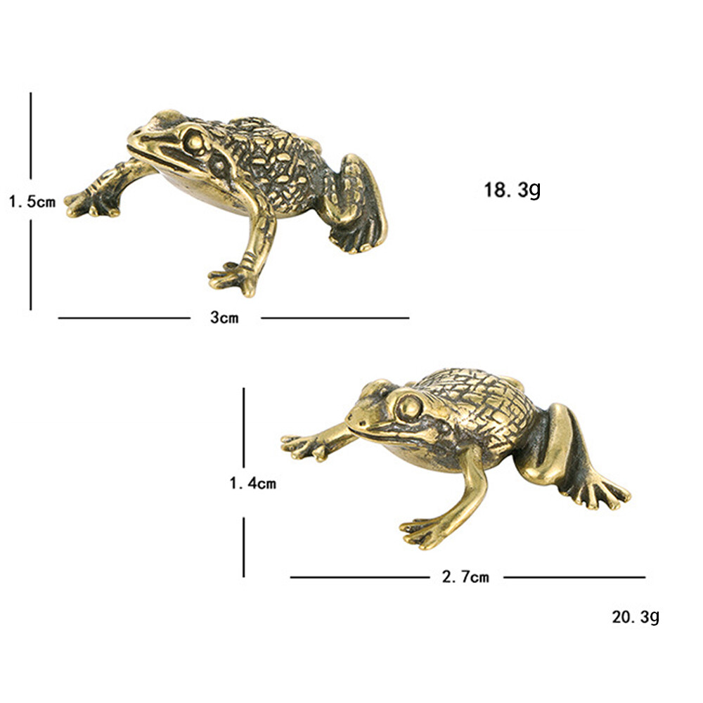2PCS Solid Brass Frog Copper Figurines Statue Office Garden Ornament Gift