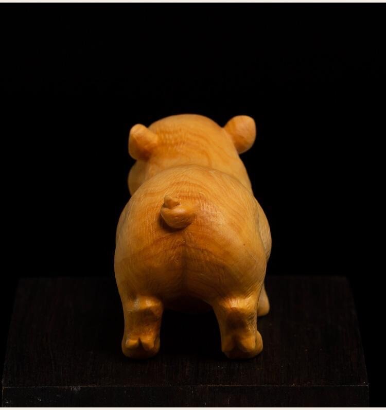 Handmade Wooden Pig Sculpture Statue Handcrafted Gift Decorative Animal Figurine