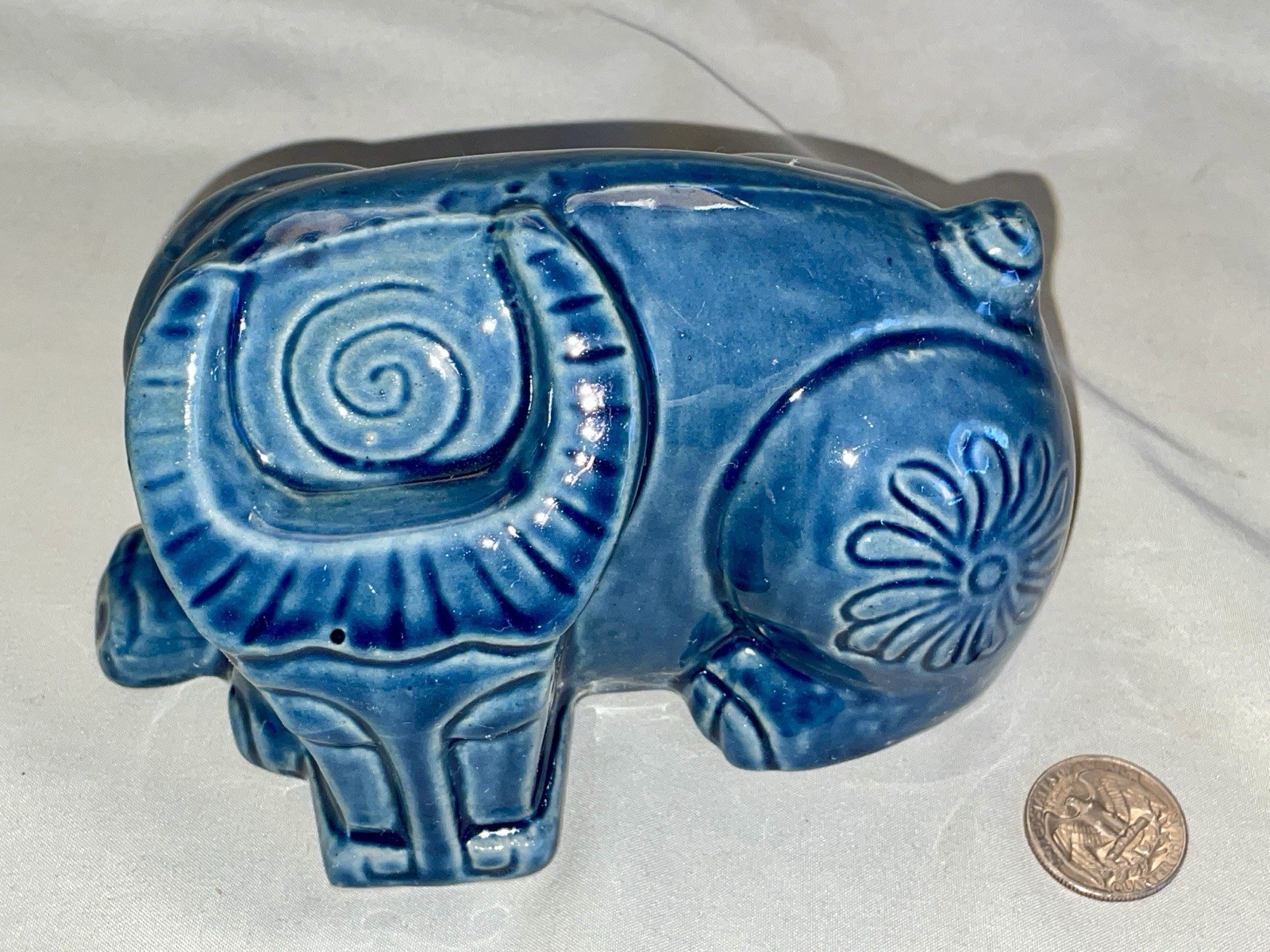 Adorable Vintage 1960’s Flower Power Blue Ram Figurine 4″ H X 5.5″ L X 3.5″ W