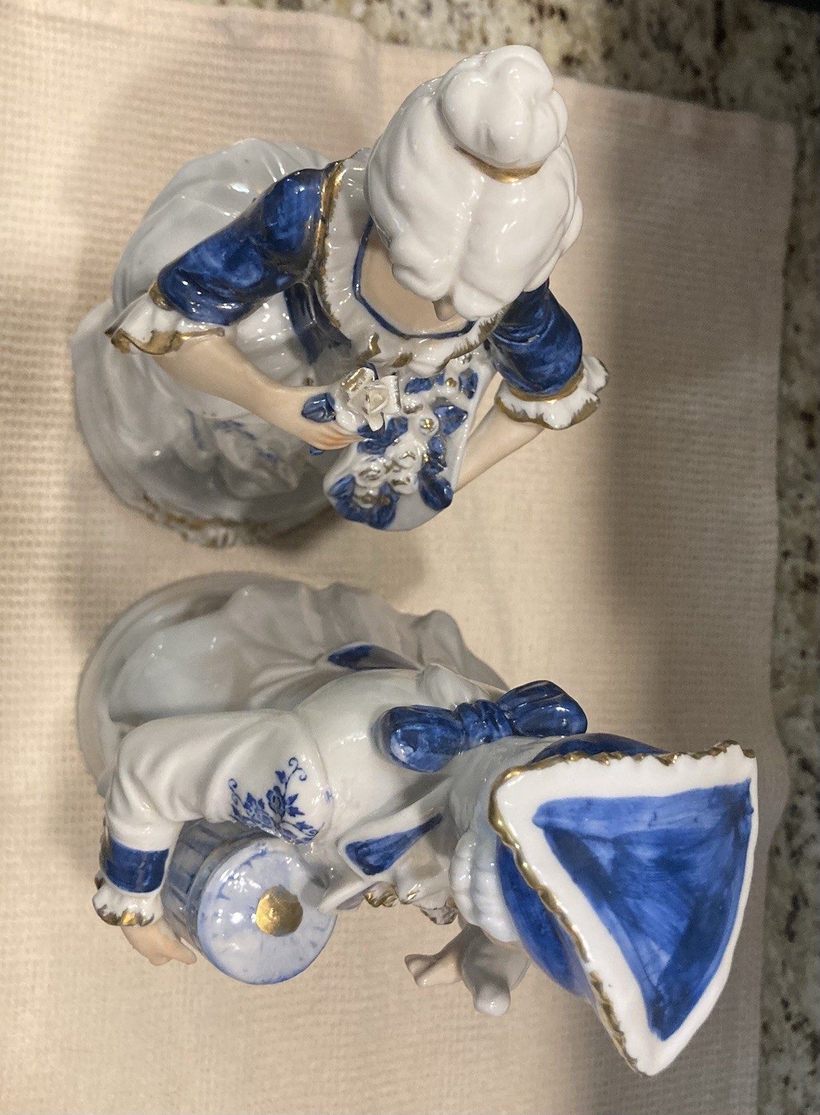 KPM Vintage Victorian Porcelain Couple Figurines Blue and White Set of 2