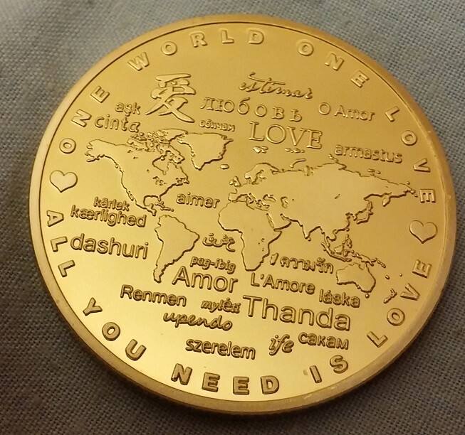1969 Love Gold Coin Cupid Heart Roses Flowers Map of World Amor Valentines Day