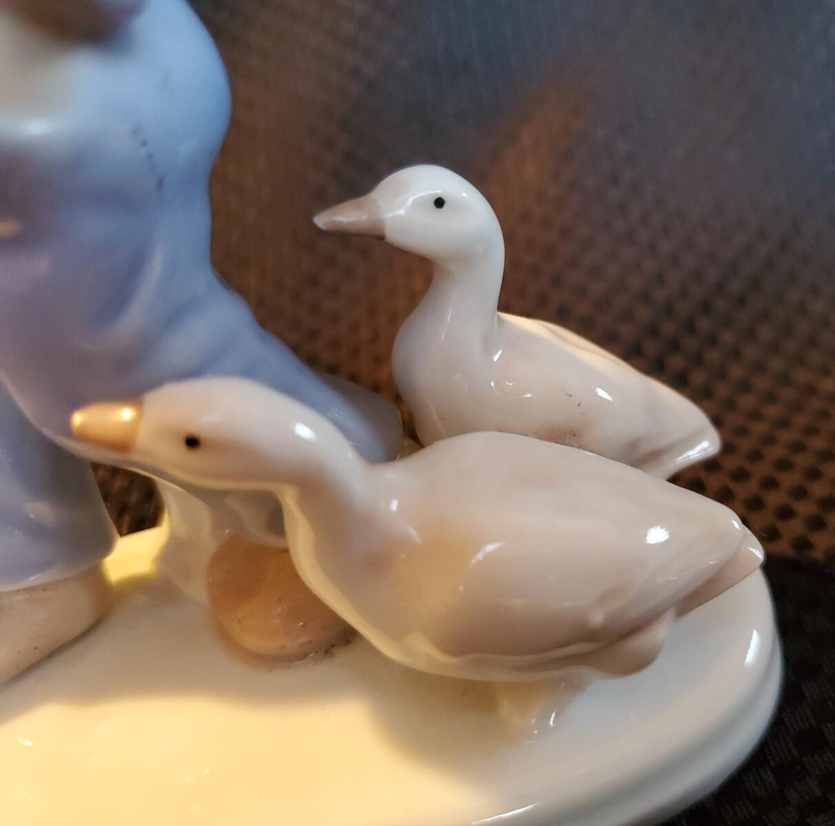 Vtg Boy With Ducks Geese Porcelain Figurine Carrying Pink Shoes Blue White Japan