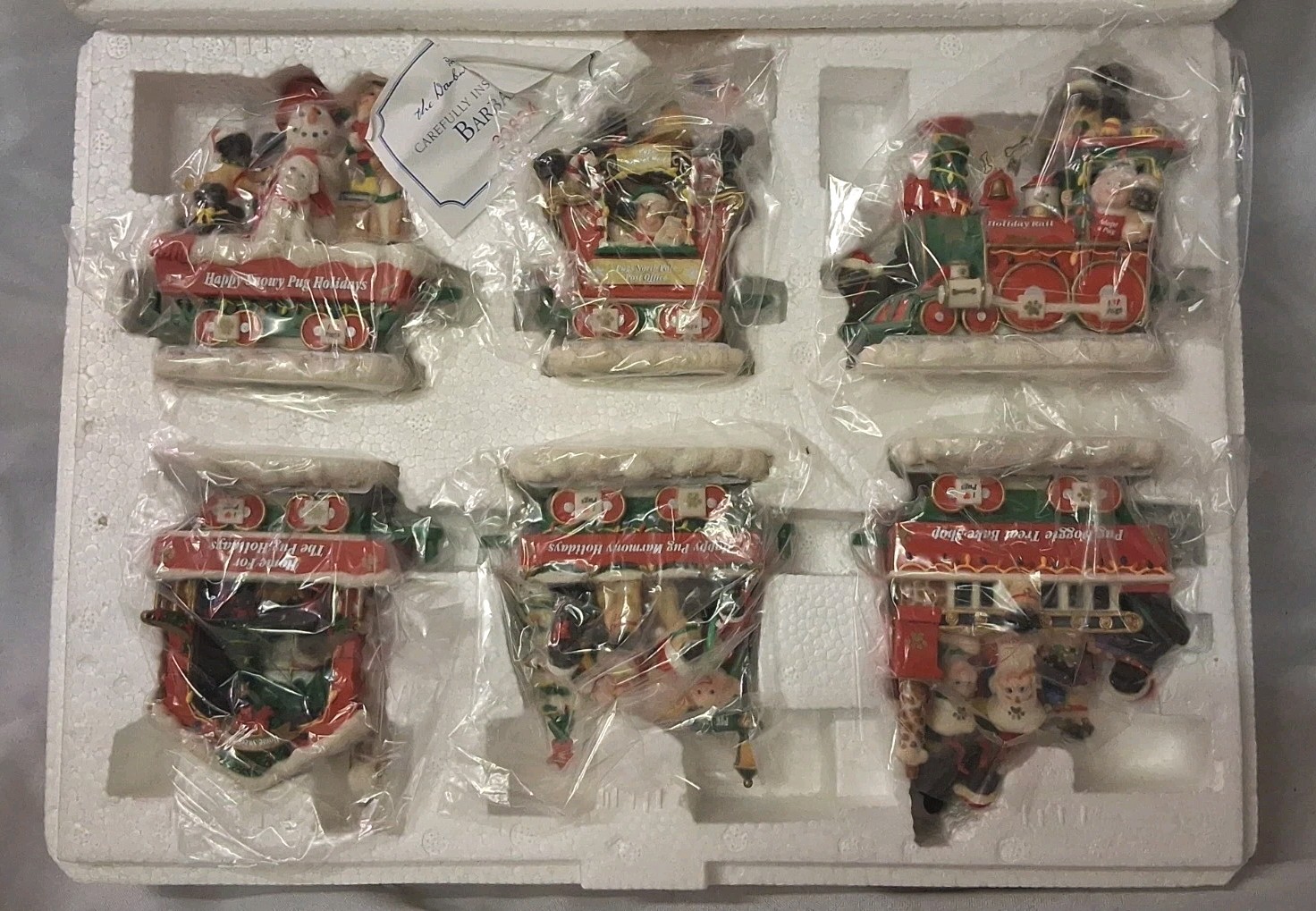 Danbury Mint The Pug HOLIDAY RAIL Train 6 PCS SET NIP With DANBURY INSPECTION🎄