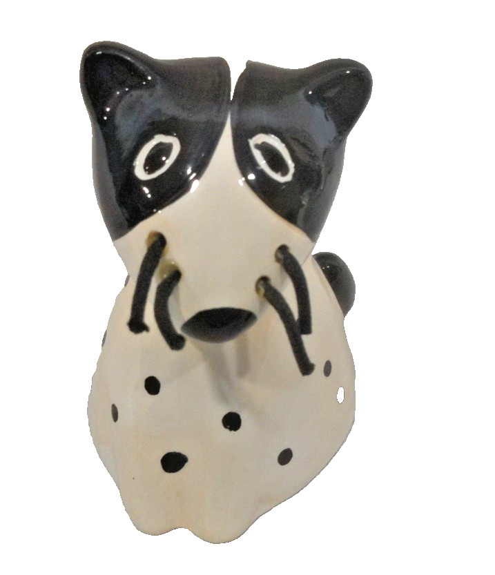 Black & White Puppy Dog Whimsical Figurine Cord Whiskers 4.5″ tall