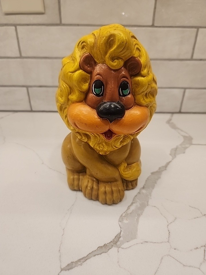Vintage 1970s Hand Painted Ceramic Lion Decor Nursery Room Atlantic Mold 8” Tall