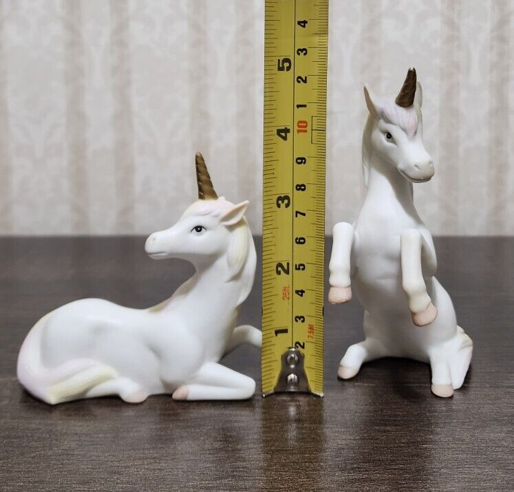 (2) Vtg Geo Lefton Hand Painted Unicorn Figurines 1985 Pastels Rainbow 04882