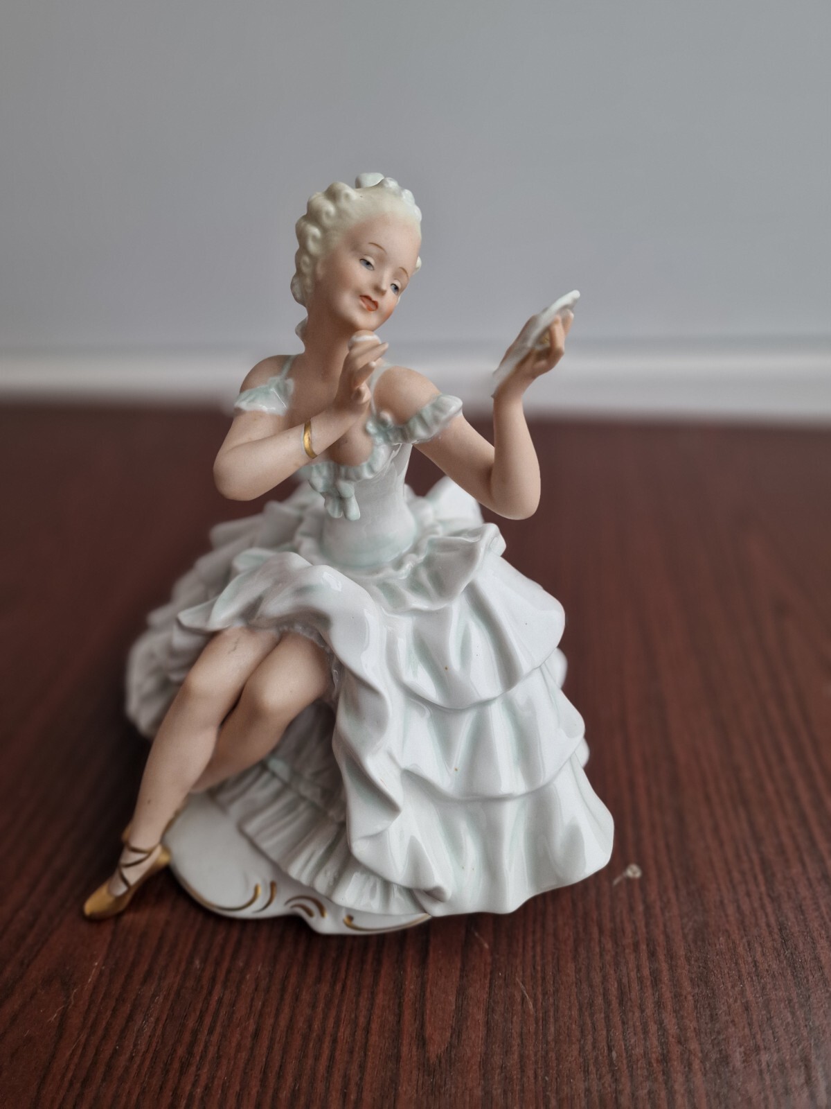 Vintage German Ballerina with Mirror Figurine Schau Bach Kunst, Mid-20th CENTURY