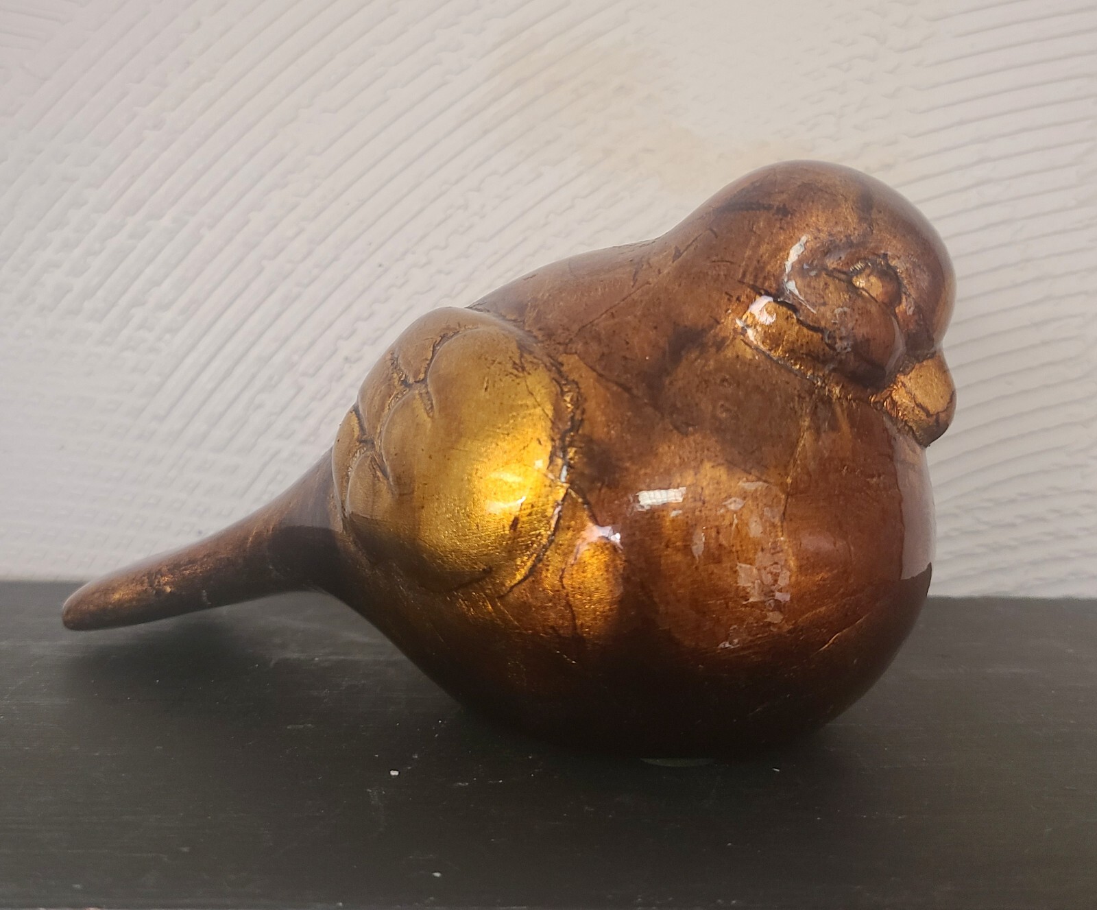 Shiny Metallic Gold/Bronze/Brown Ceramic Bird Figurine Decor 5″ Modern Country