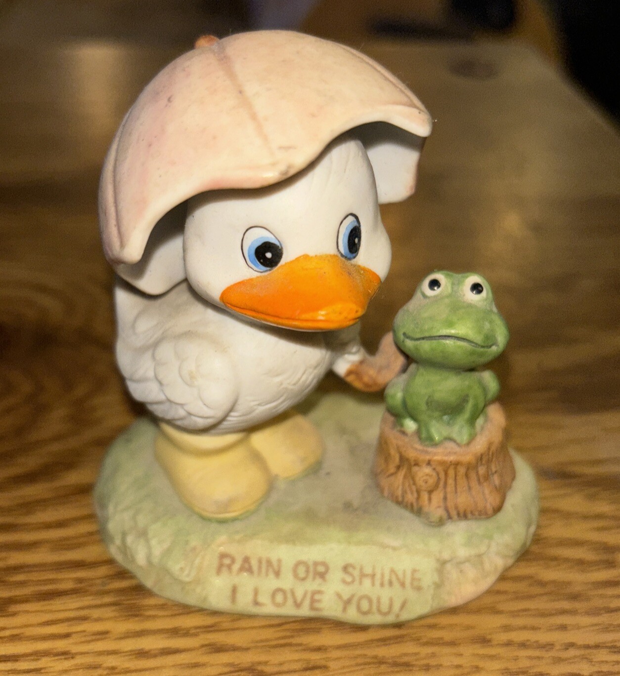 Rain or Shine I love you. Duck & Frog Figurine 1979 Enesco Taiwan