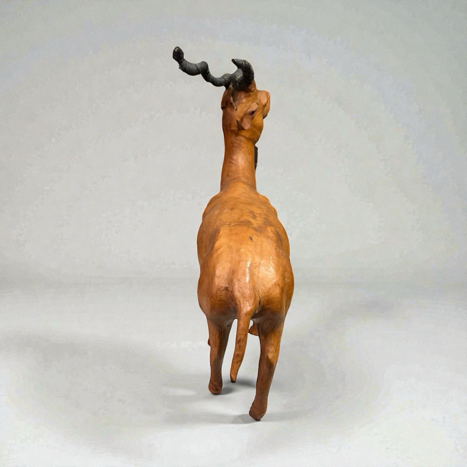 Antelope Leather Wrapped Figurine Statue Glass Eyes Large Vtg Gazelle Impala