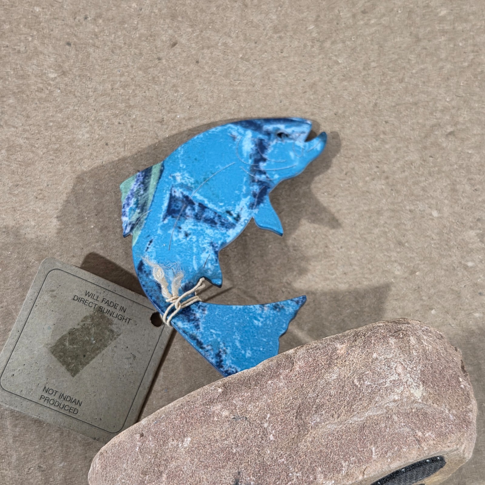 Fish Figure On Sandstone Base Southwestern Home Cabin Decor Metal & Stone