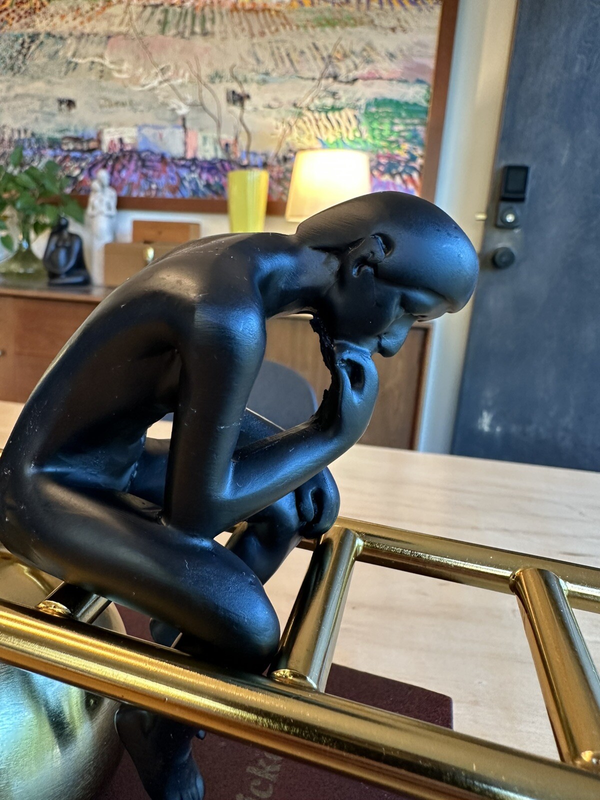 Man On The Stairs Thinking Man, Magnetic, Gold Metal, Movable, Balanced, Sturdy