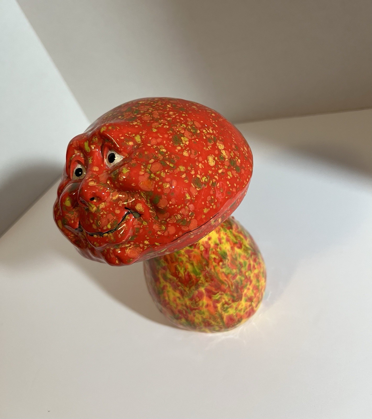 Vintage Ceramic Mushroom Figurine Face Smiling Lava Glaze MCM Psychedelic 7.5”