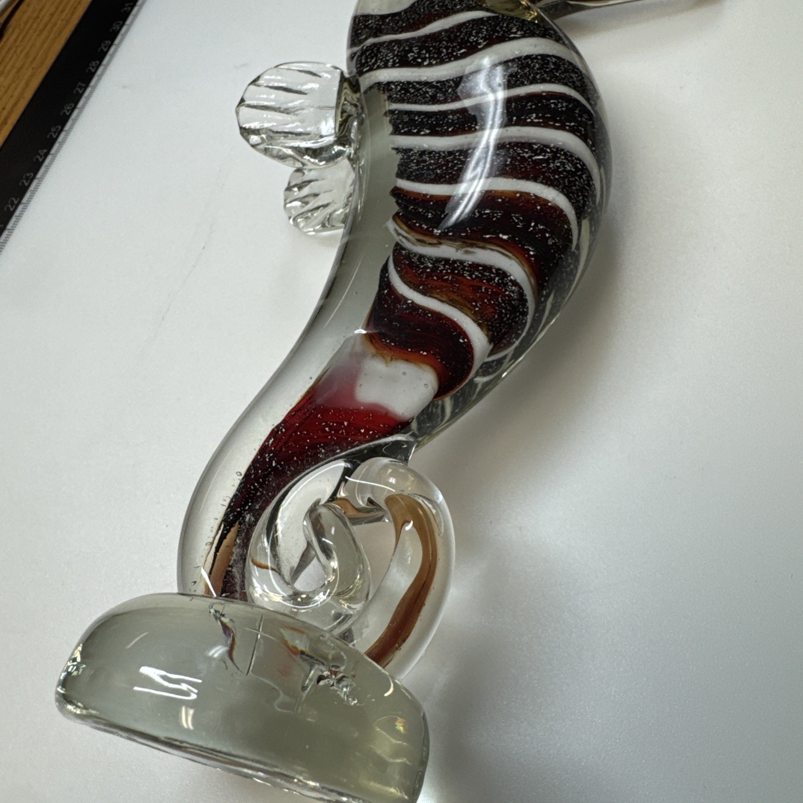 Seahorse Red White Murano Style 8″ Hand Blown Glass Figurine Decor Nautical Fish