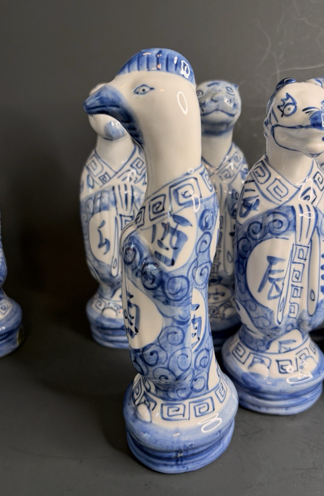 Vintage Porcelain Chinese Zodiac Statues By Andrea by Sadek Blue and White Set