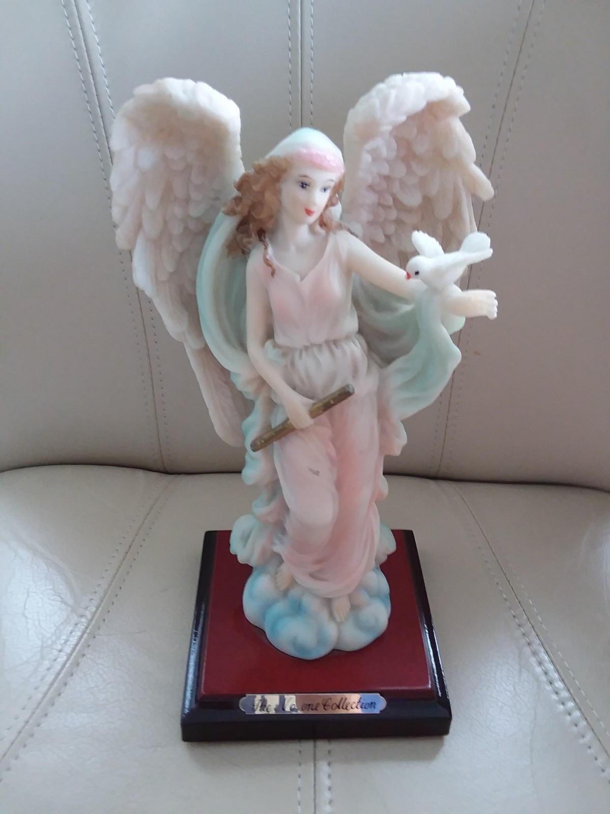 The No. One Collection Angel With Flute And Dove On Wood Base