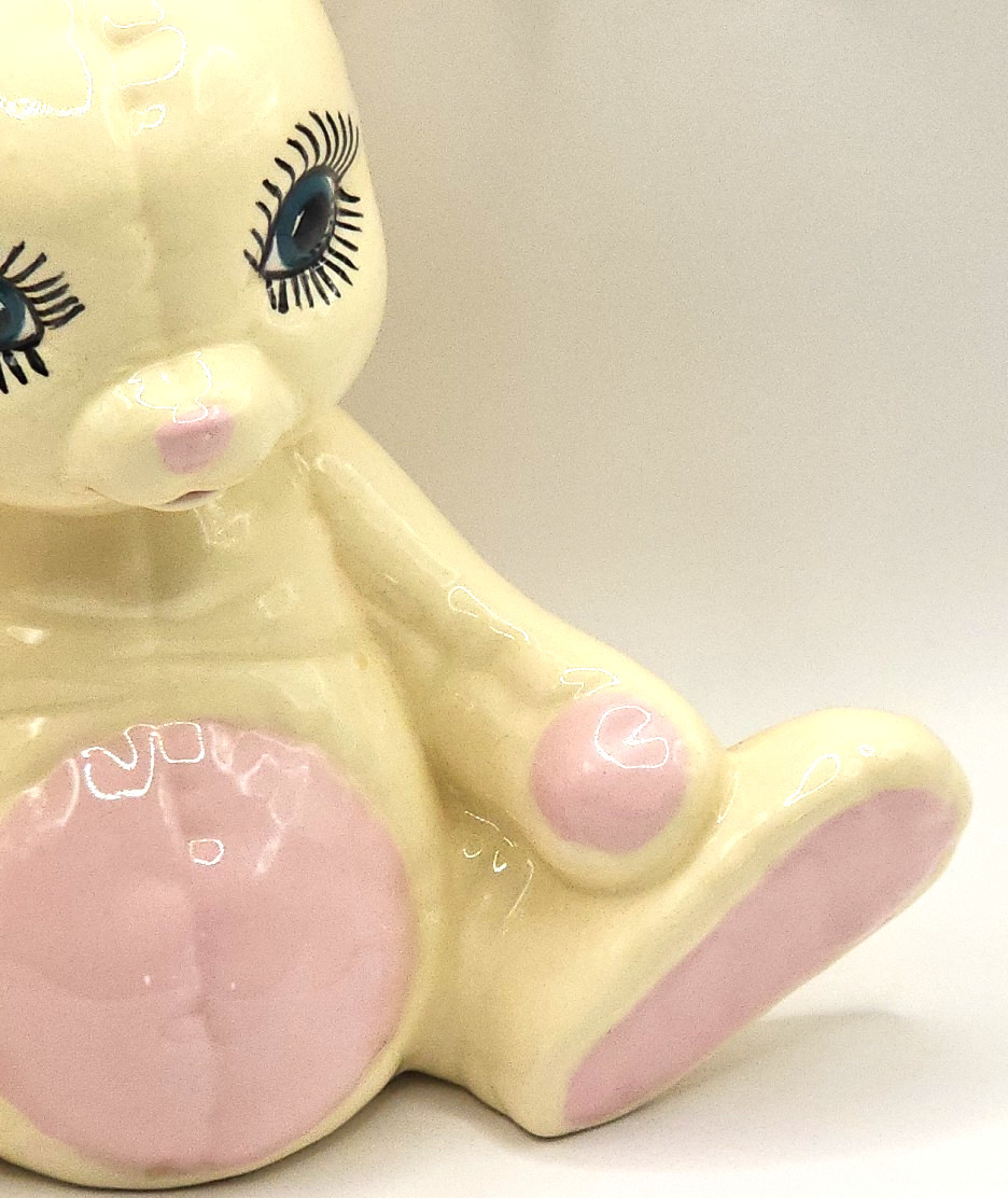 Bunny Rabbit Figurine Hand Painted 7″ Vtg 1986 Kimple Mold Quilted Ceramic