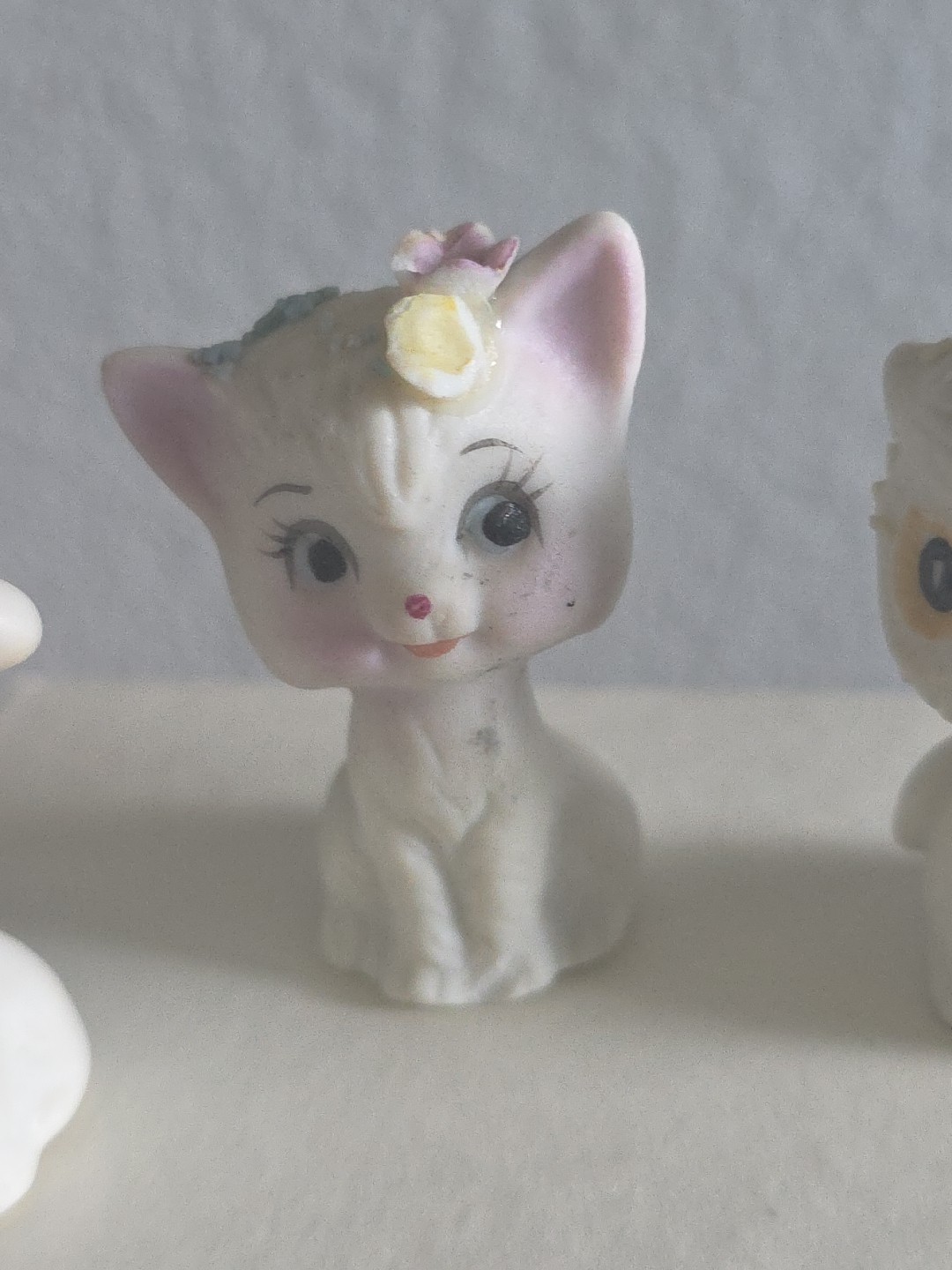 Vintage Napcoware Miniature Ceramic Animal Figurines with Flower Set of 3 1950’s