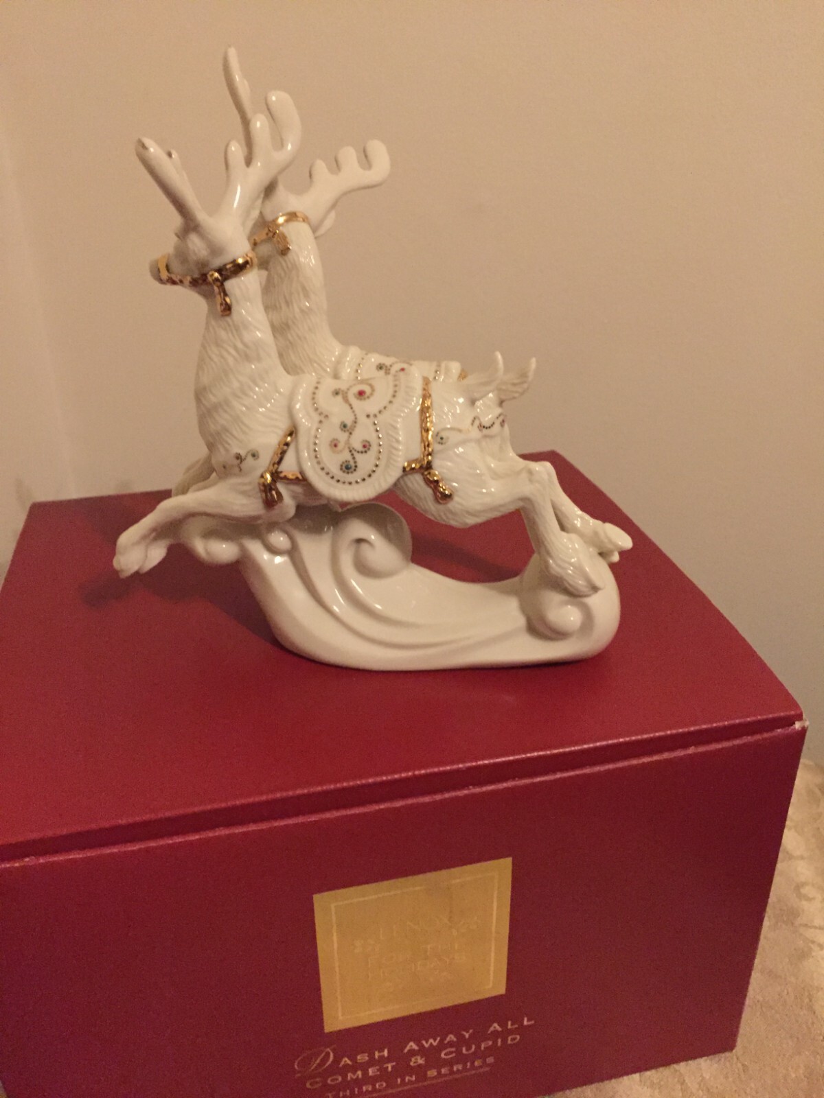 Lenox Dash Away All Comet and Cupid Figurine with Box and Styrofoam