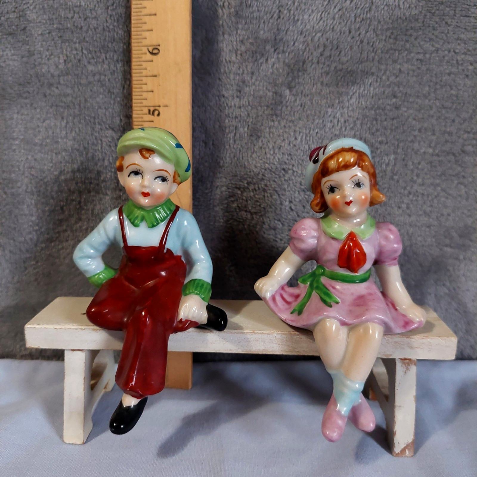 VTG 1950s Girl & Boy sitting on Wood Bench Occupied Japan Porcelain hand painted