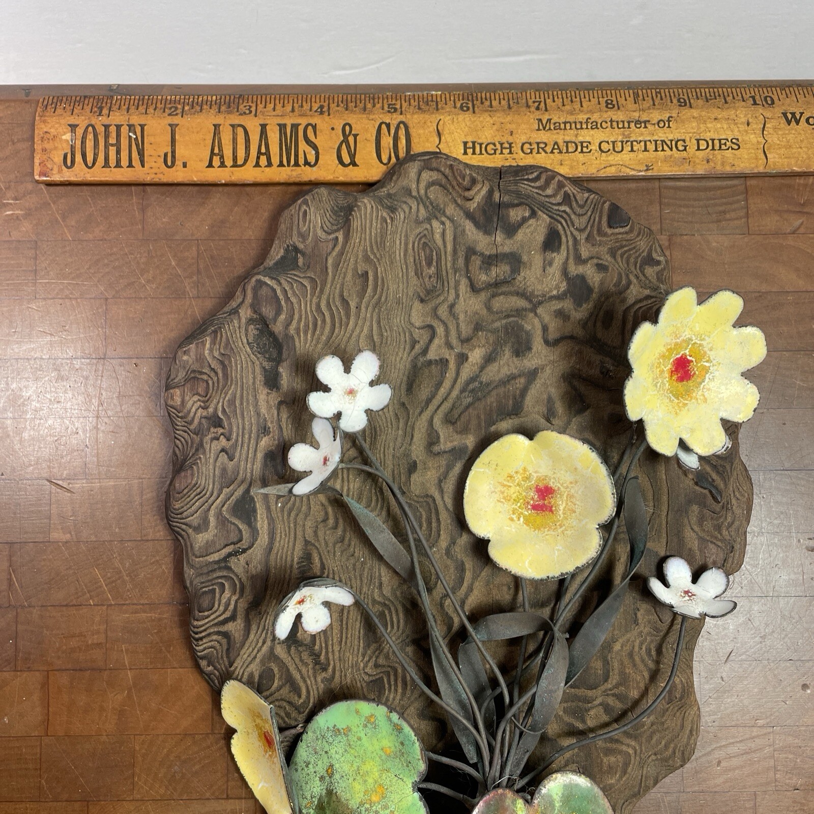 Vintage Mid Century Wood Wall Sculpture Enamel Copper Creations Lee Murrell RARE