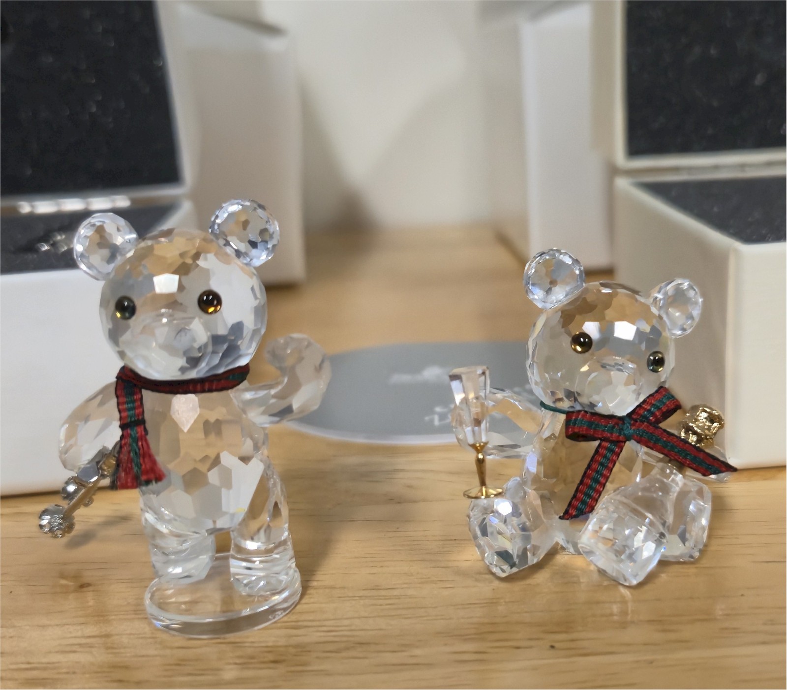 TWO Swarovski Crystal Kris Bears- Skiing – Celebrating